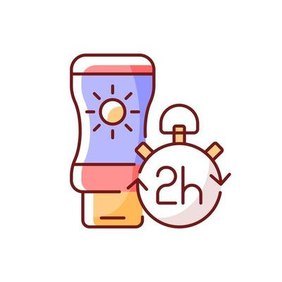 apply sunscreen every 2 hours rgb color icon sunblock lotion application tip isolated illustration cream for sunburn prevention during summer heatwave simple filled line drawing vector